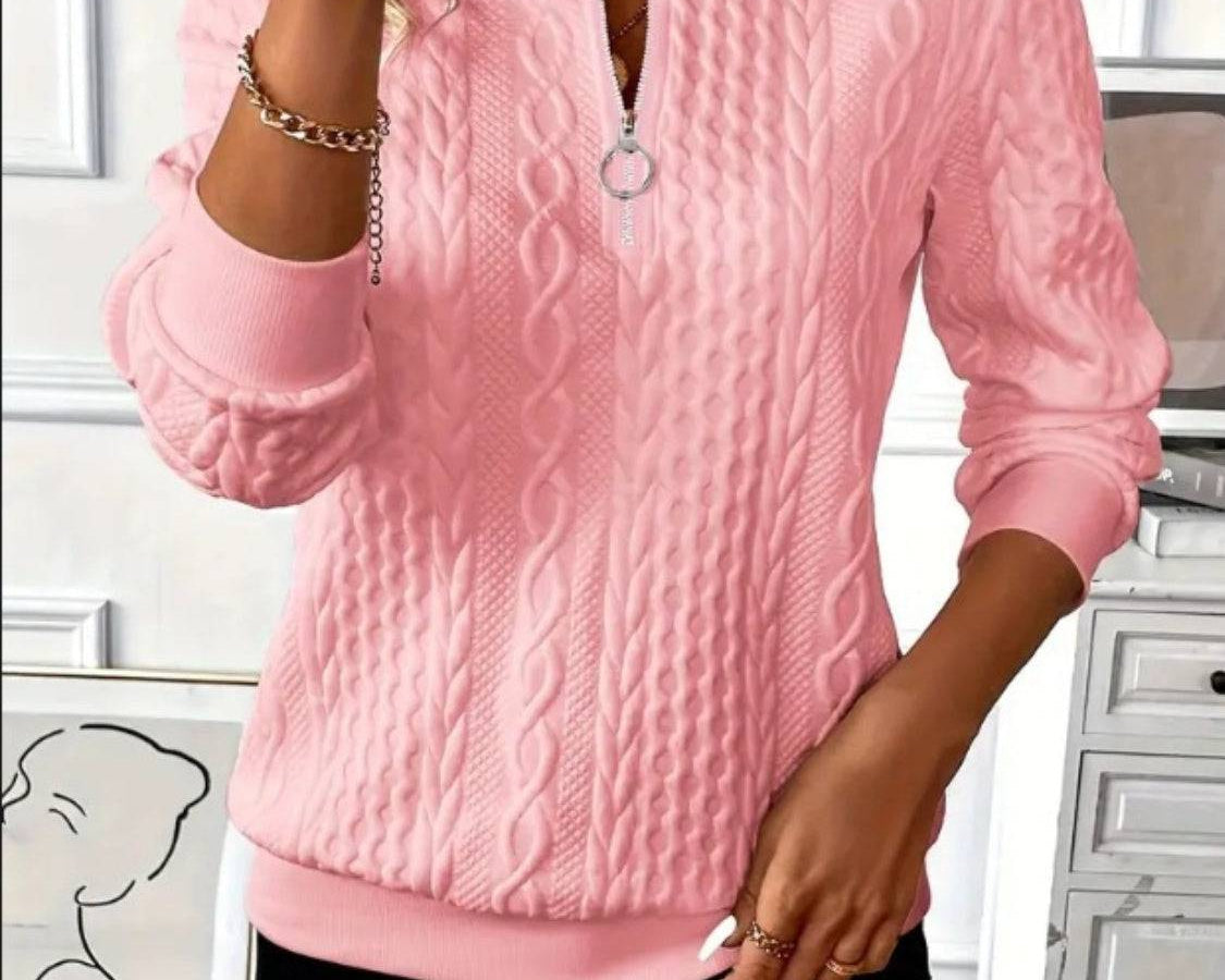 Texture Half Zip Long Sleeve Sweatshirt - NEWYORKLISTED