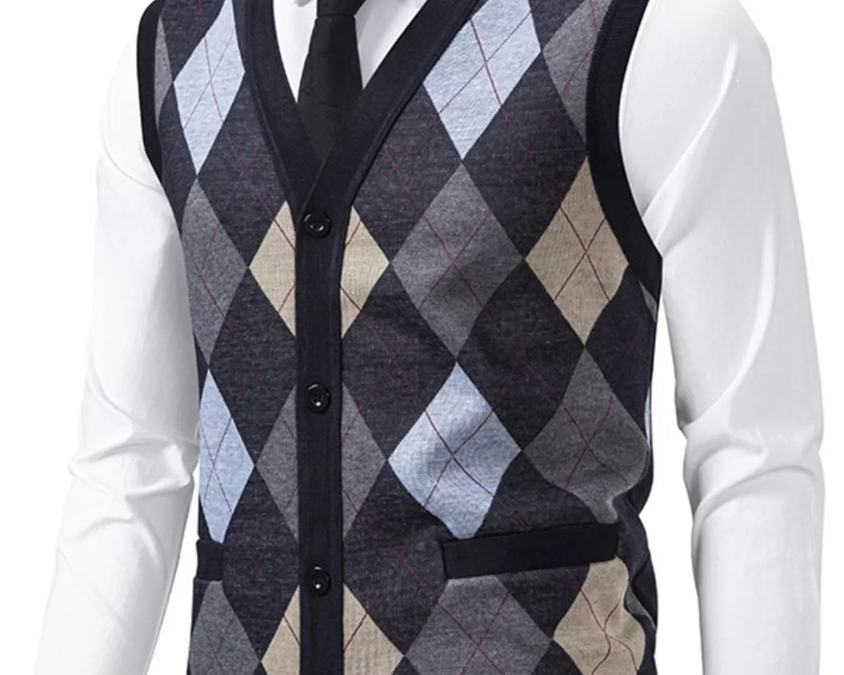 NEWYORKLISTED ATLAS MEN'S COLLECTION – Men's argyle V-neck button-down cardigan vest, product image 10