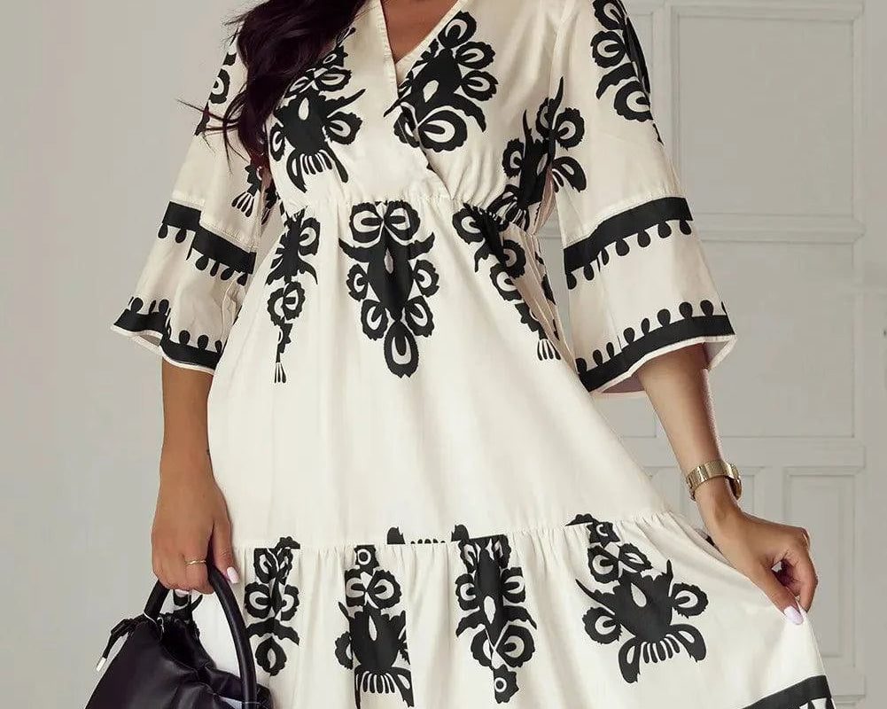 NEWYORKLISTED STYLE COLLECTION: Lovely Print Half Sleeve Knee Length Dress - NEWYORKLISTED