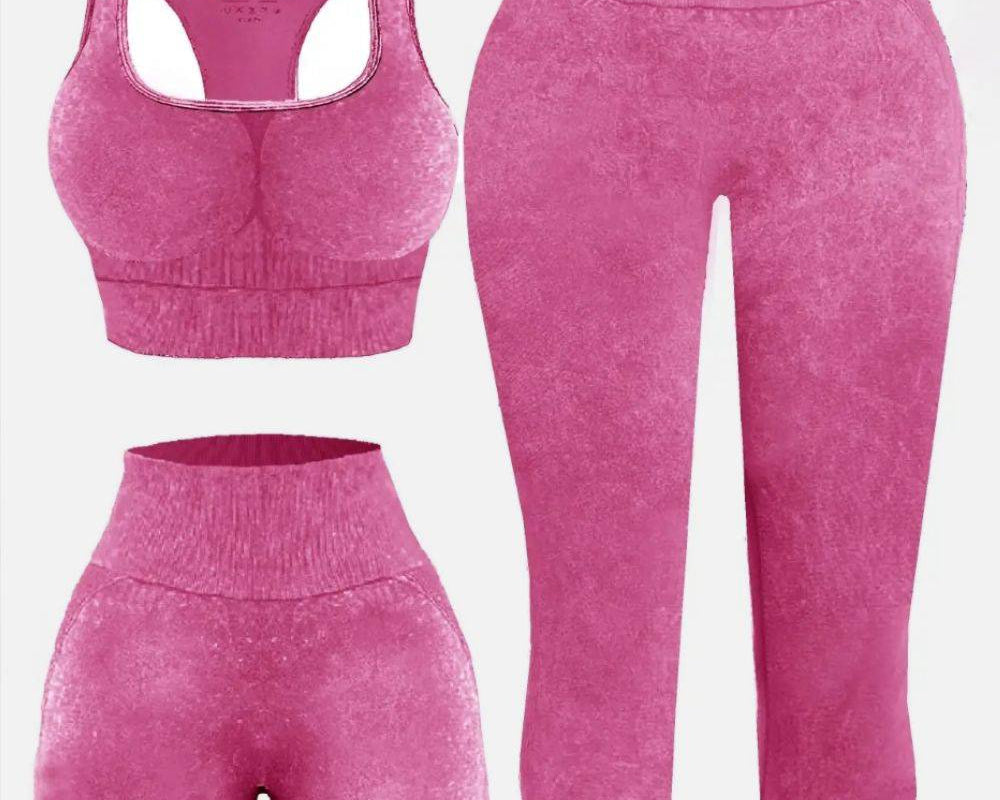 NEWYORKLISTED STYLE COLLECTION: 3 Piece Washed Square Neck Wide Strap Active Set - NEWYORKLISTED