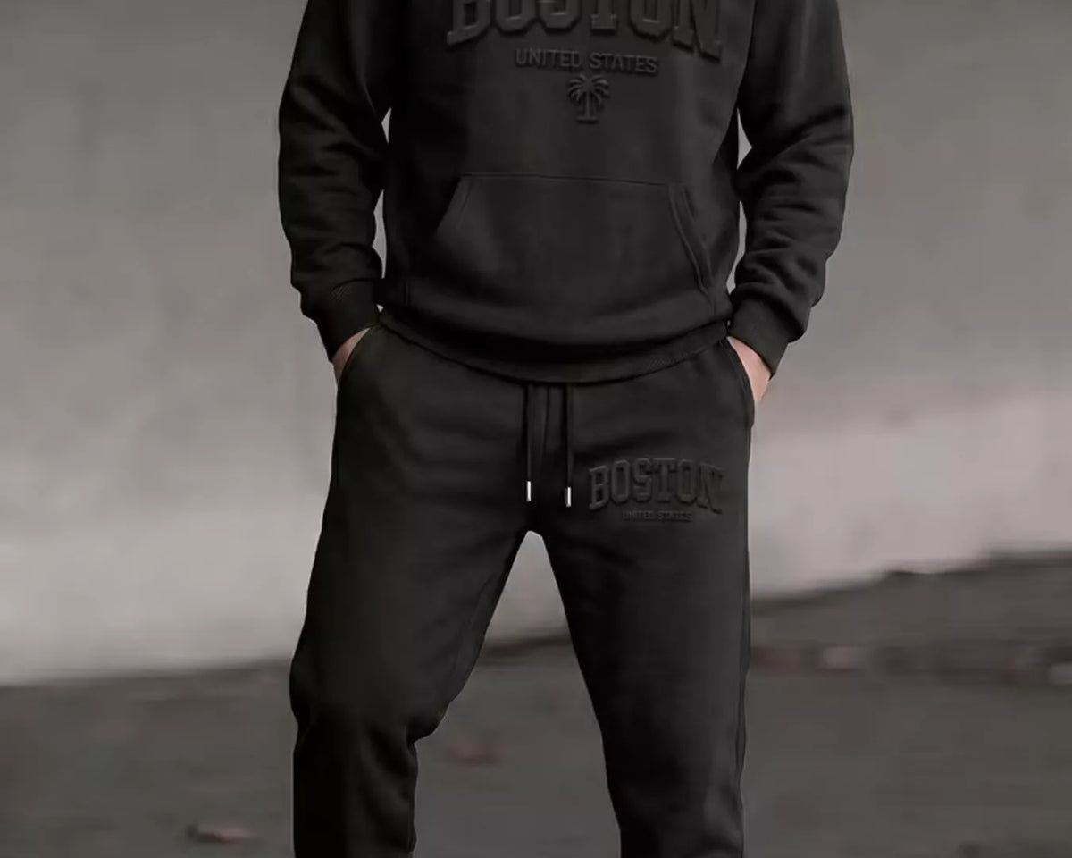 NEWYORKLISTED ATLAS MEN'S COLLECTION: Men's coordinated hoodie and jogger pants set, model view