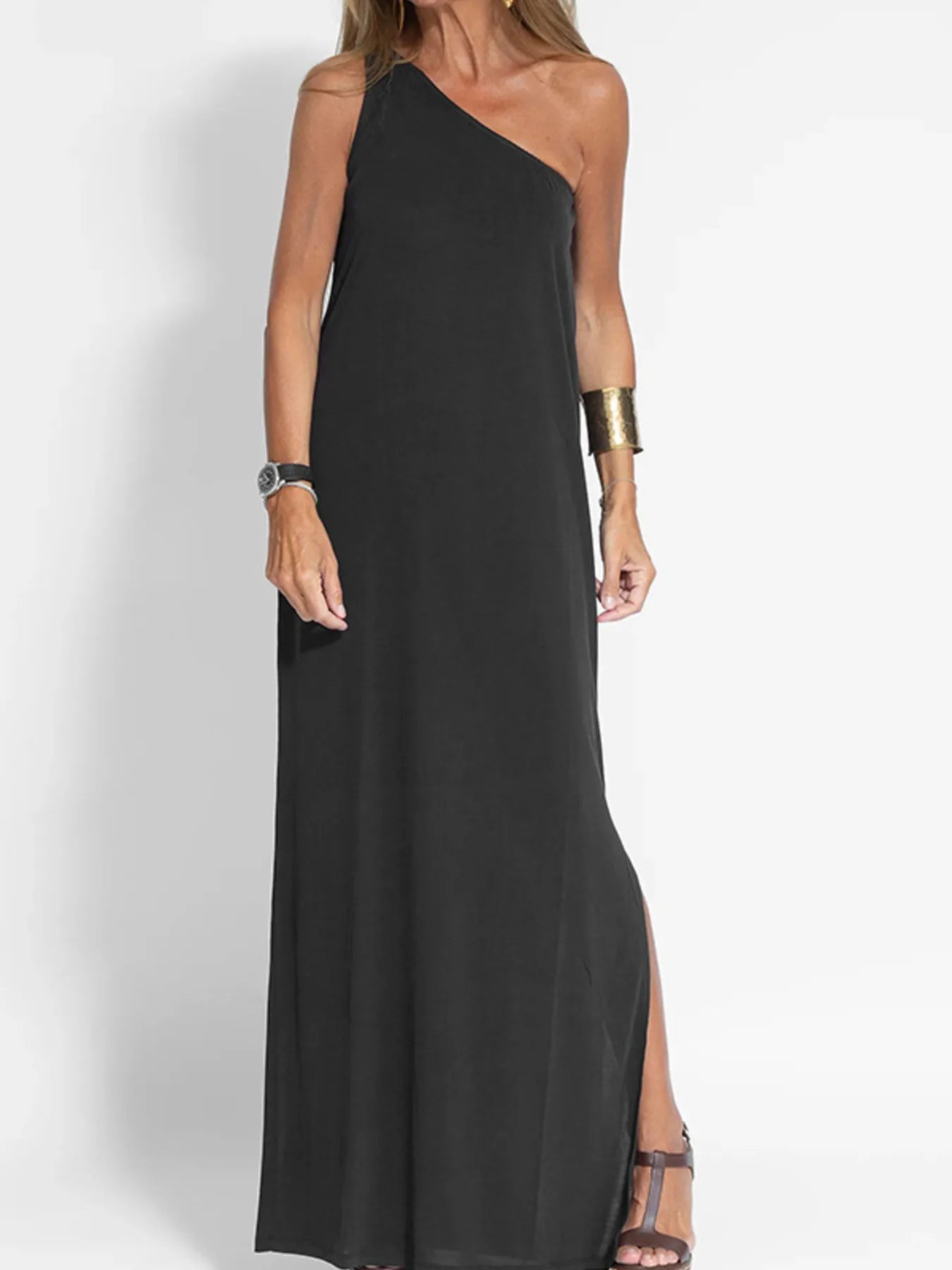 NEWYORKLISTED STYLE COLLECTION: One-Shoulder Maxi Dress with Side Slit
