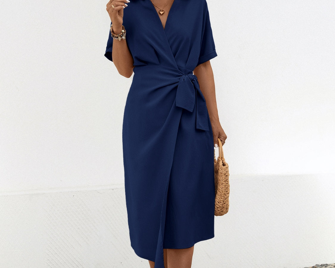 NEWYORKLISTED STYLE COLLECTION: Waist-Tie Short Sleeve Midi Dress - NEWYORKLISTED