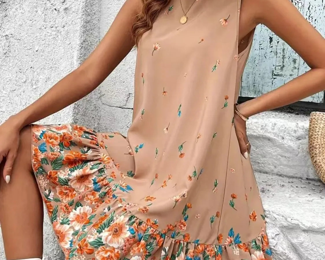 NEWYORKLISTED STYLE COLLECTION: Ruffled Hem Floral Sleeveless Mini Tank Dress