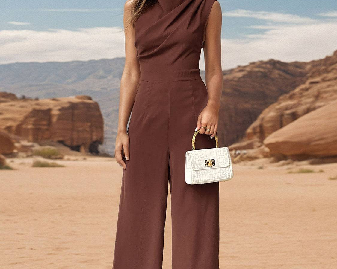 Perfee Ruched Mock Neck Sleeveless Jumpsuit - NEWYORKLISTED