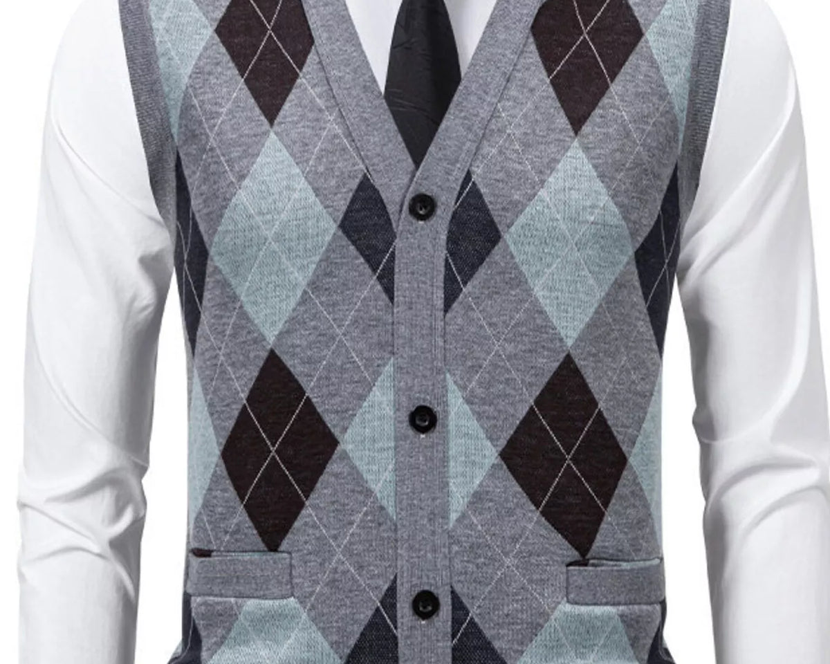 NEWYORKLISTED ATLAS MEN'S COLLECTION – Men's argyle V-neck button-down cardigan vest, product image 6