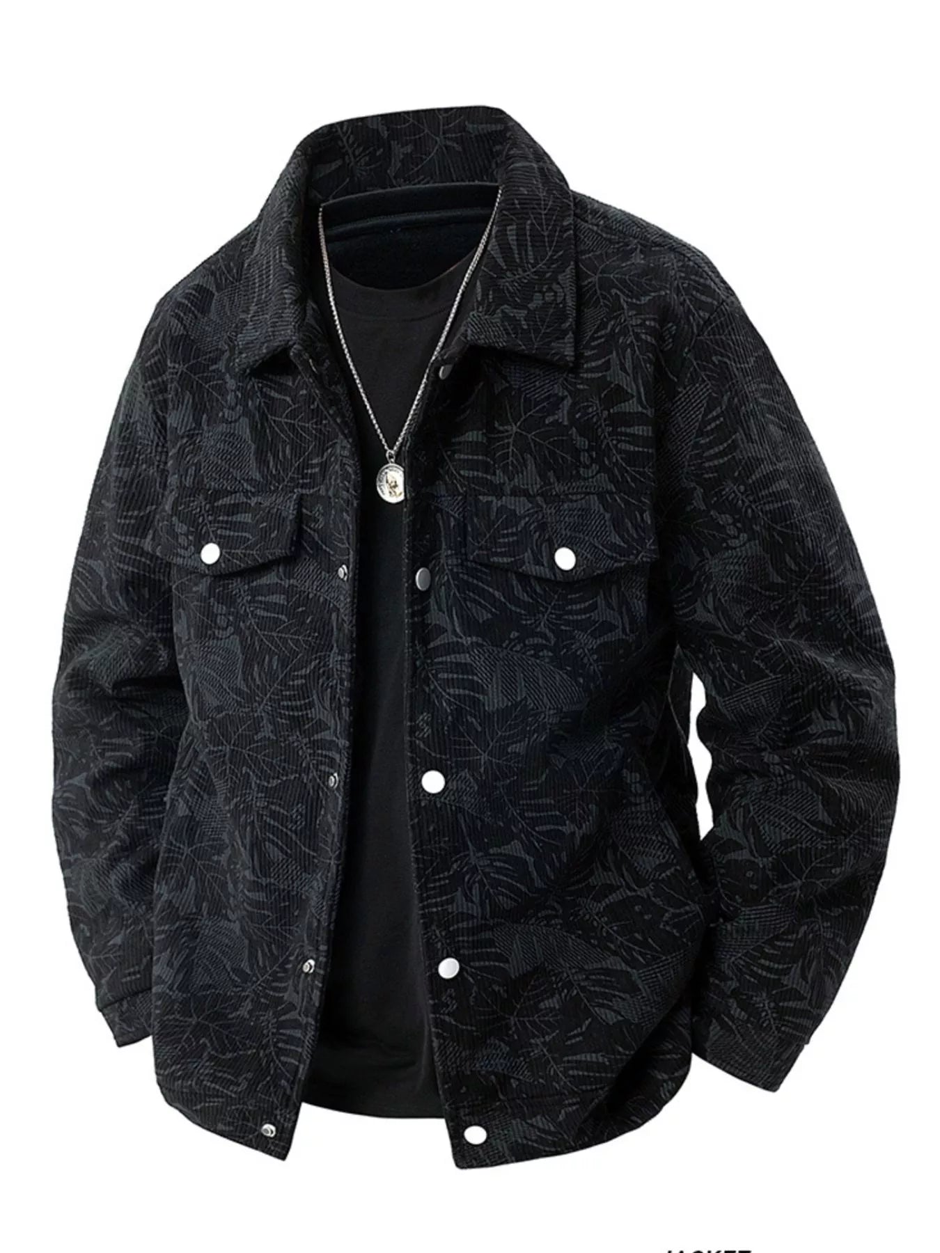 Men’s plus size corduroy snap down casual jacket from NEWYORKLISTED ATLAS Men’s Collection™, structured textured outerwear available M–5XL.