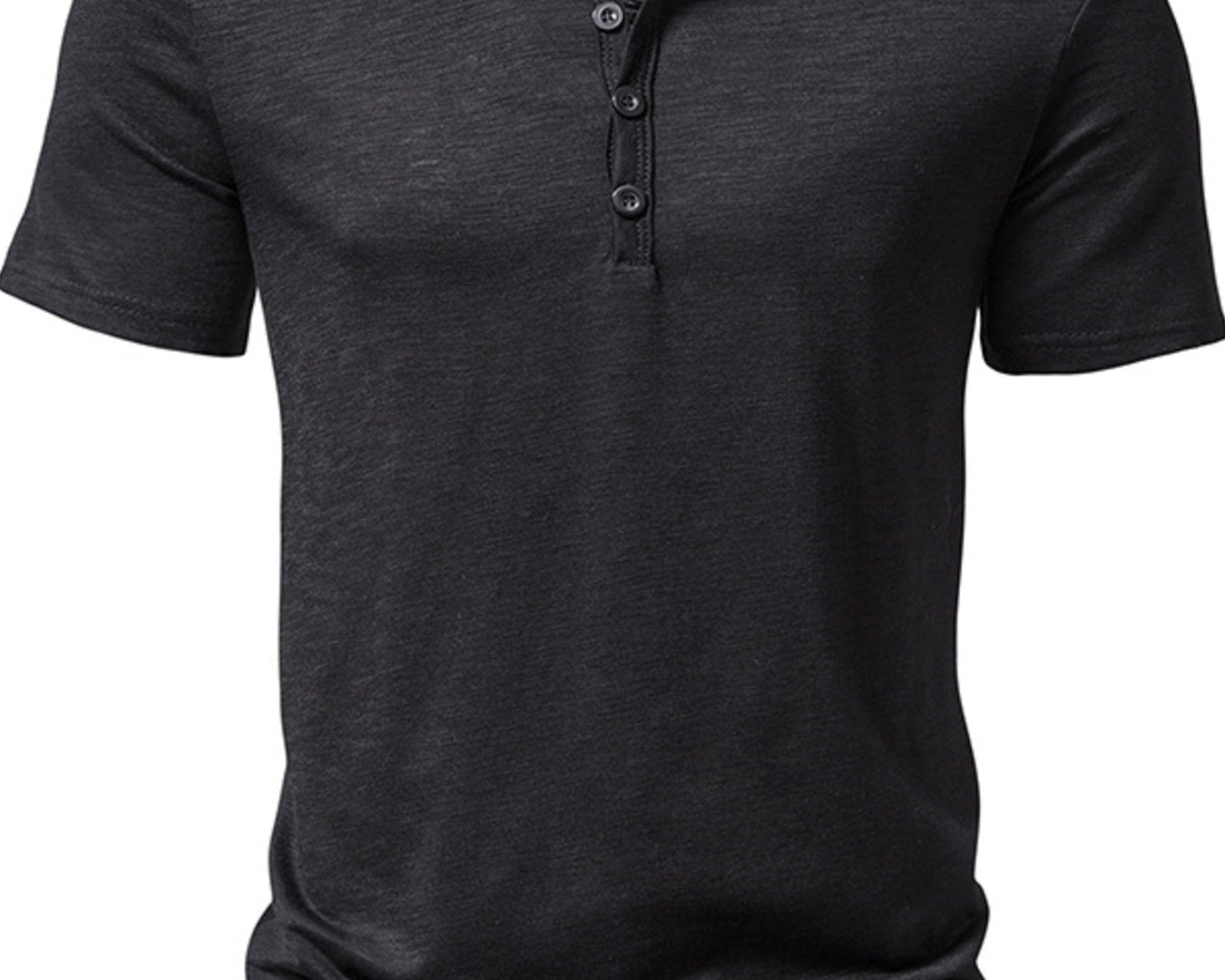 NEWYORKLISTED ATLAS MEN'S COLLECTION: Black short-sleeve henley shirt on a white background
