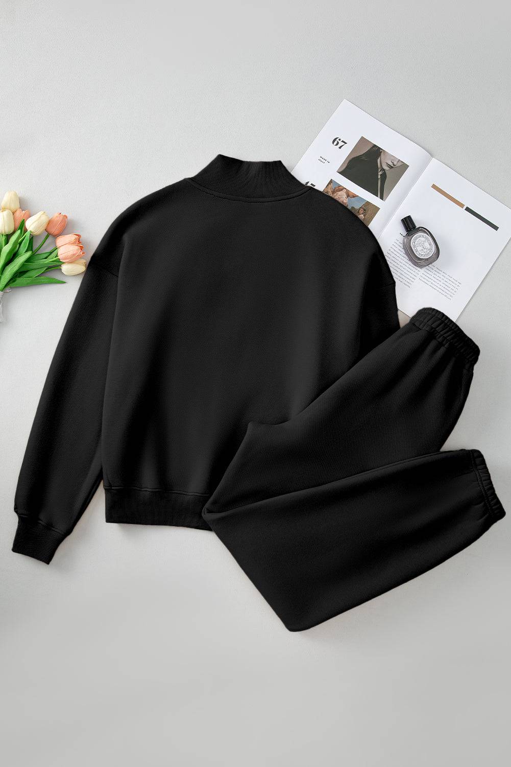 Quarter Zip Long Sleeve Top and Pants Set - NEWYORKLISTED