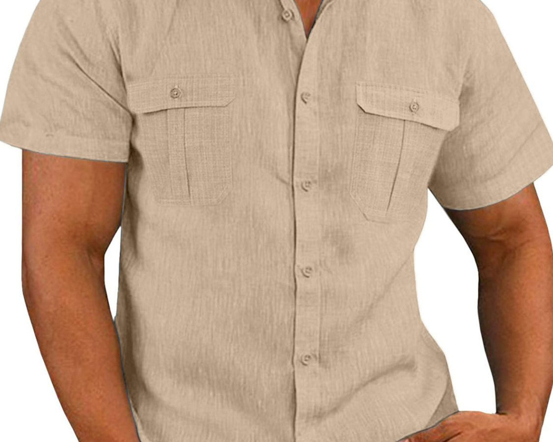 NEWYORKLISTED ATLAS MEN'S COLLECTION: Men's Plus Size Collared Neck Short Sleeve Shirt in Beige