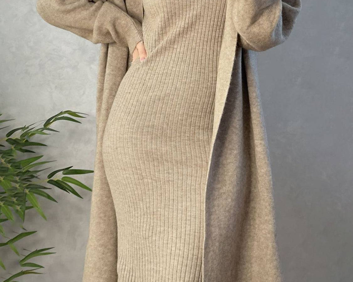 NEWYORKLISTED STYLE COLLECTION: Open Front Cardigan Sweater Dress Set - NEWYORKLISTED