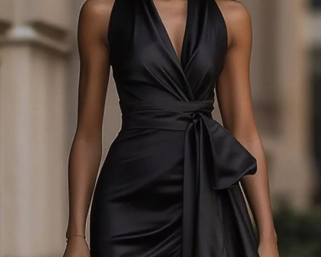 NEWYORKLISTED STYLE COLLECTION: Woman wearing a black dress with a blurred background