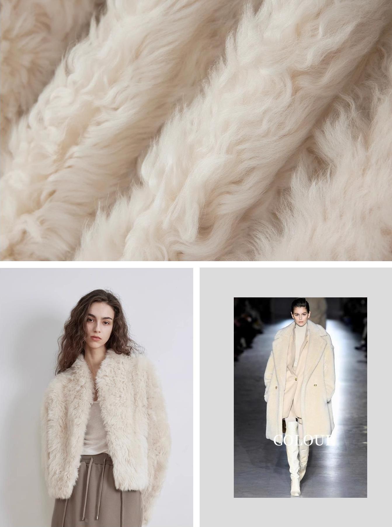 NEWYORKLISTED STYLE COLLECTION: Collage of fur fabric, a woman wearing a fur coat, and a fashion runway with a model in a fur coat.