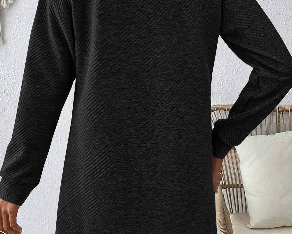 Textured Round Neck Long Sleeve Mini Dress - NEWYORKLISTED