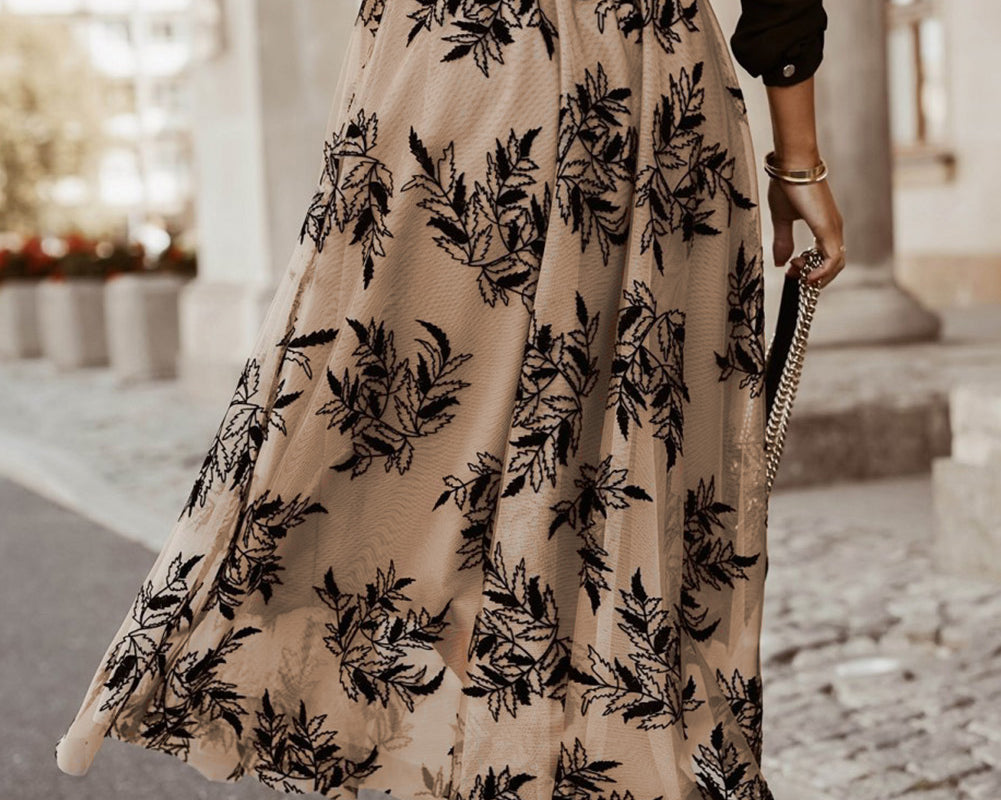 Embroidered High Waist Maxi Skirt - NEWYORKLISTED