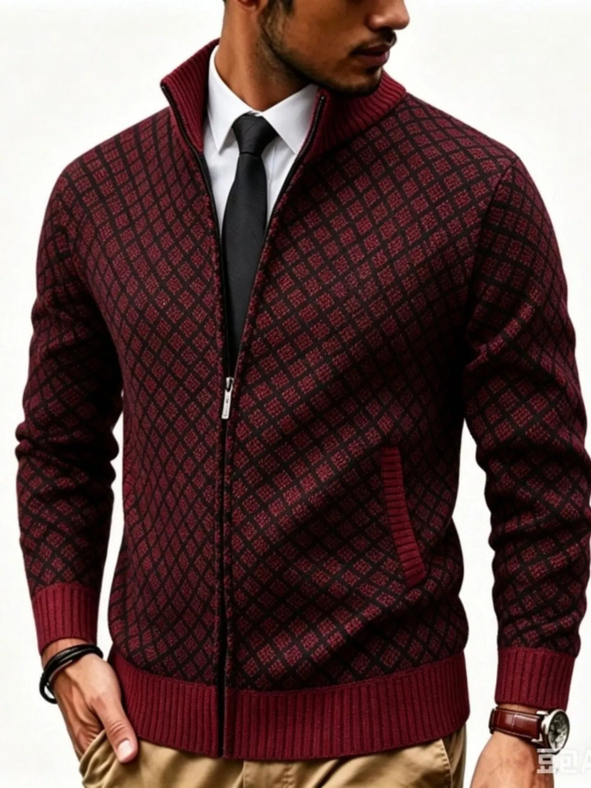NEWYORKLISTED ATLAS MEN'S COLLECTION – Men's geometric full-zip cardigan, product image 8