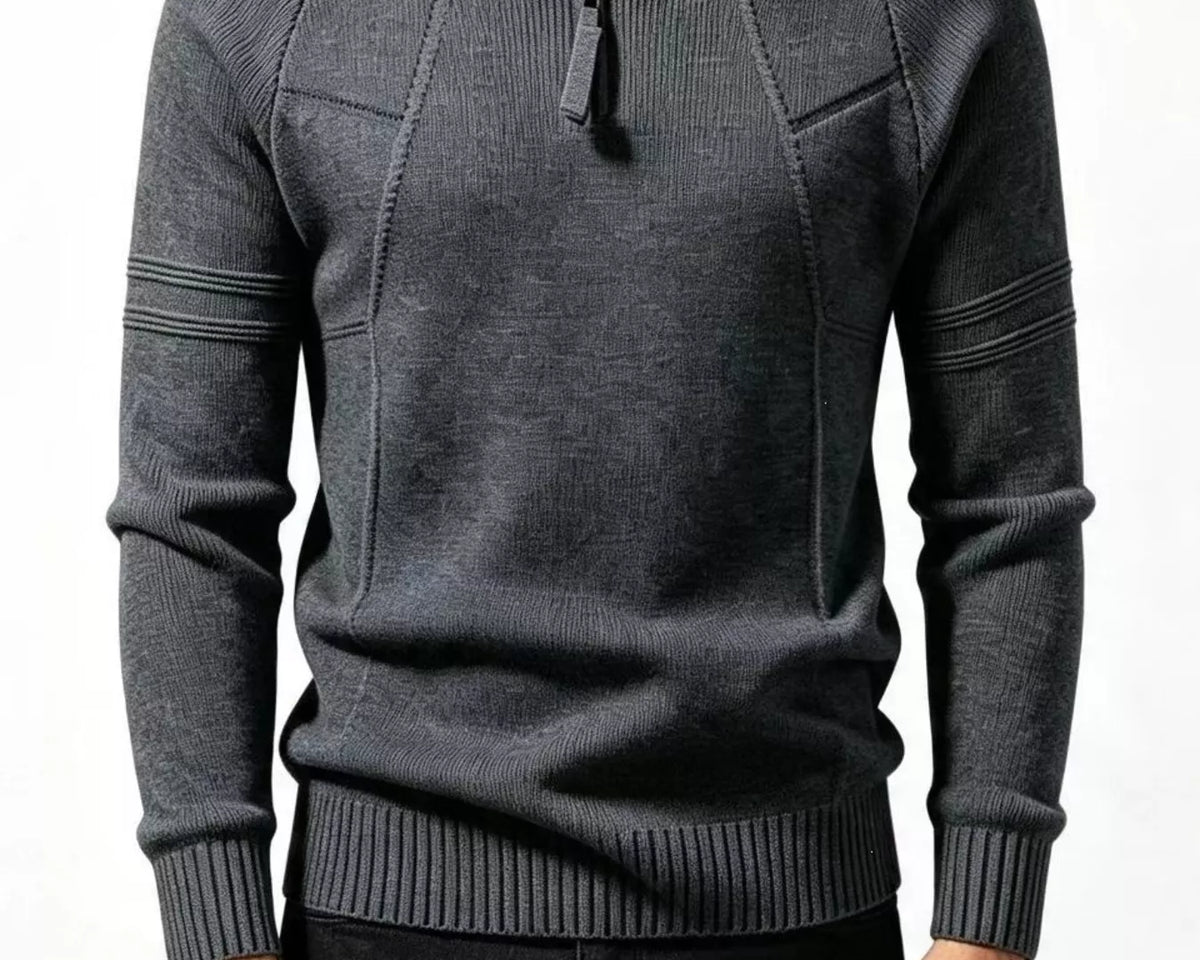 NEWYORKLISTED ATLAS MEN'S COLLECTION: Men's ribbed quarter-zip knit sweater, model view