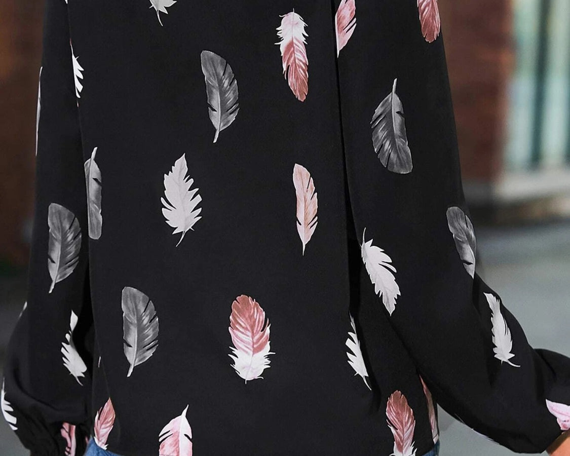 NEWYORKLISTED STYLE COLLECTION: Feather Print Balloon Sleeve Top - NEWYORKLISTED