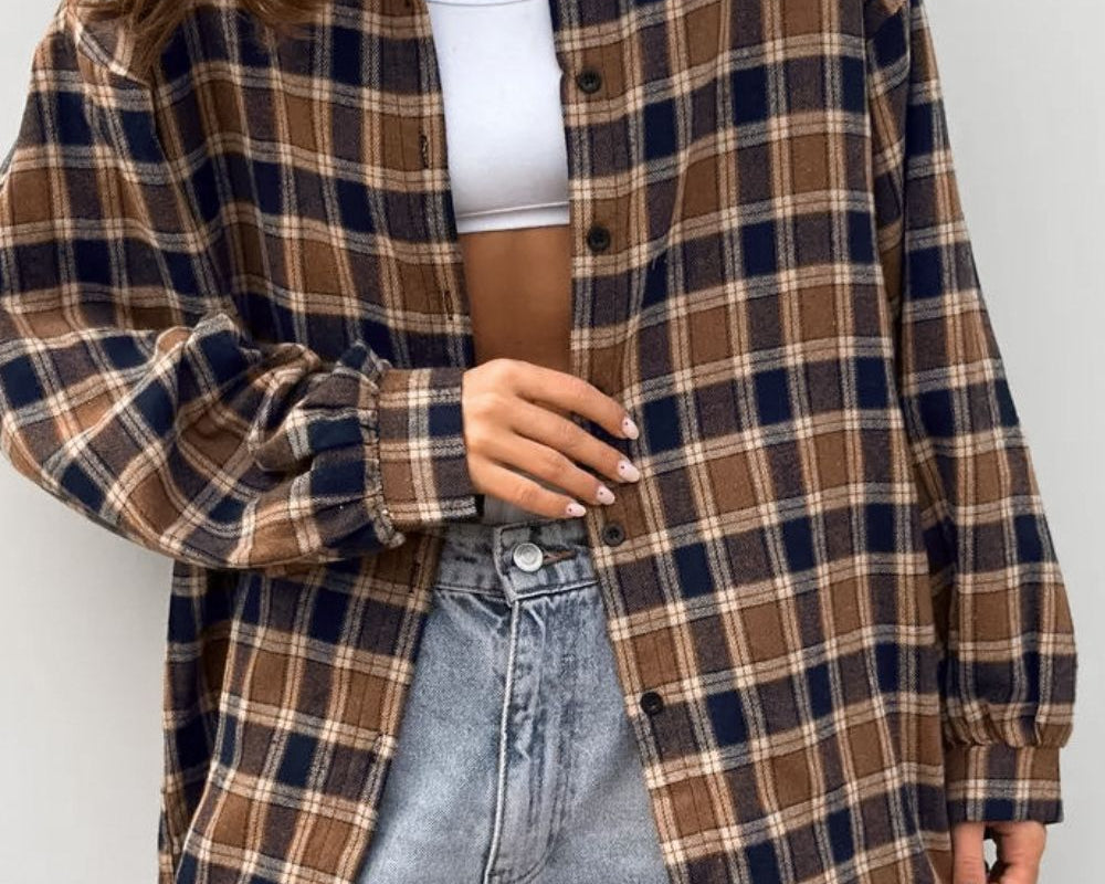 Plaid Button Up Drop Shoulder Shacket - NEWYORKLISTED