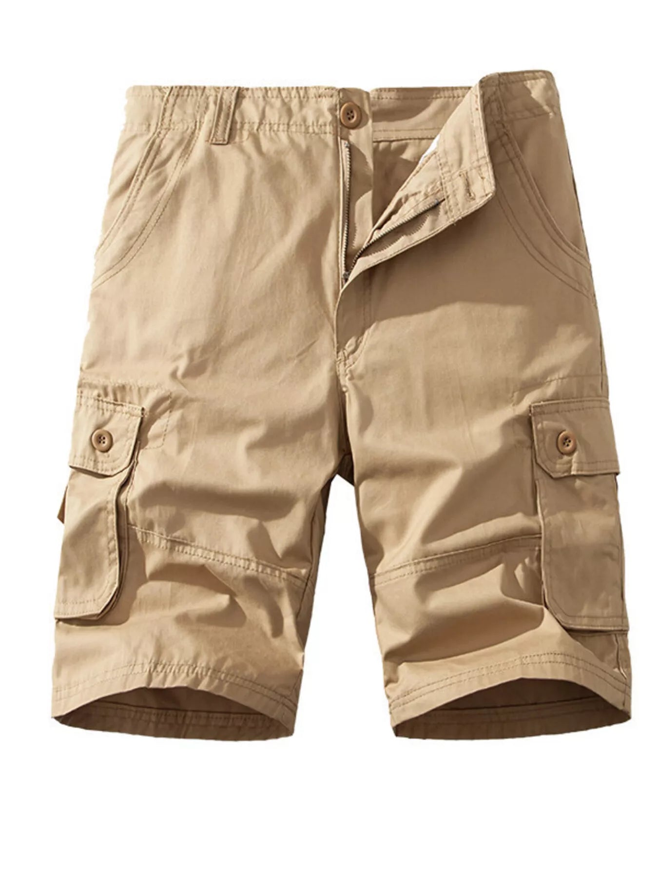 ATLAS MEN'S COLLECTION: Beige cargo shorts on a white background