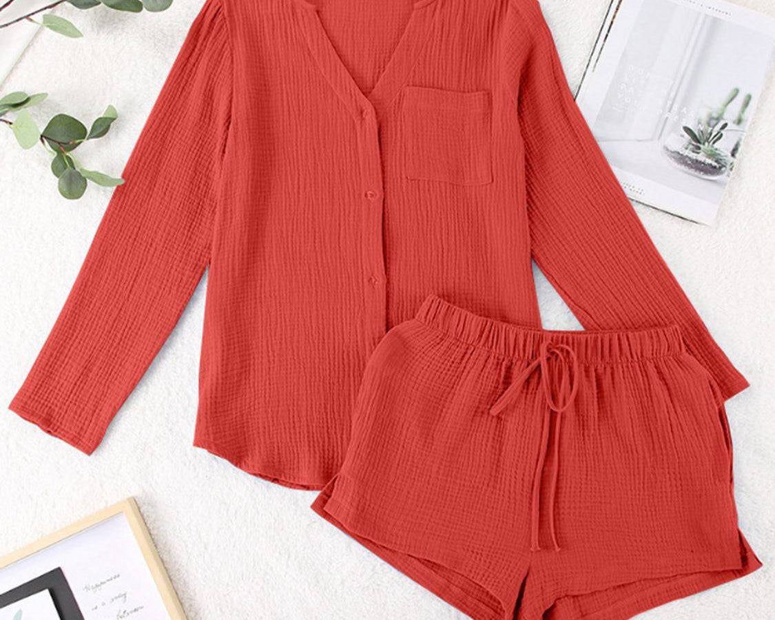 NYLD: Notched Long Sleeve Top and Shorts Set - NEWYORKLISTED