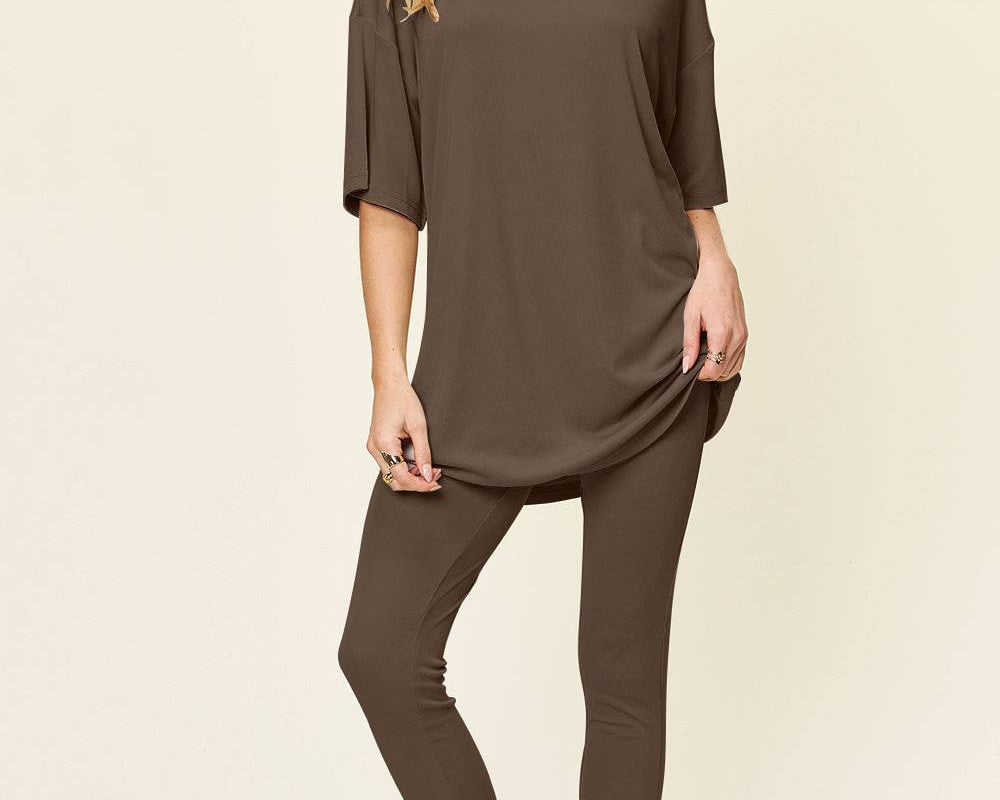 NEWYORKLISTED STYLE COLLECTION: Round Neck Dropped Shoulder T-Shirt and Leggings Set - NEWYORKLISTED