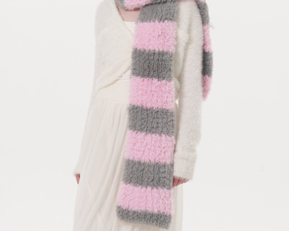 Fuzzy Contrast Striped Scarf - NEWYORKLISTED