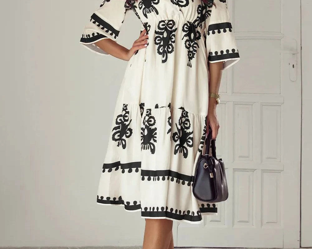 NEWYORKLISTED STYLE COLLECTION: Lovely Print Half Sleeve Knee Length Dress - NEWYORKLISTED