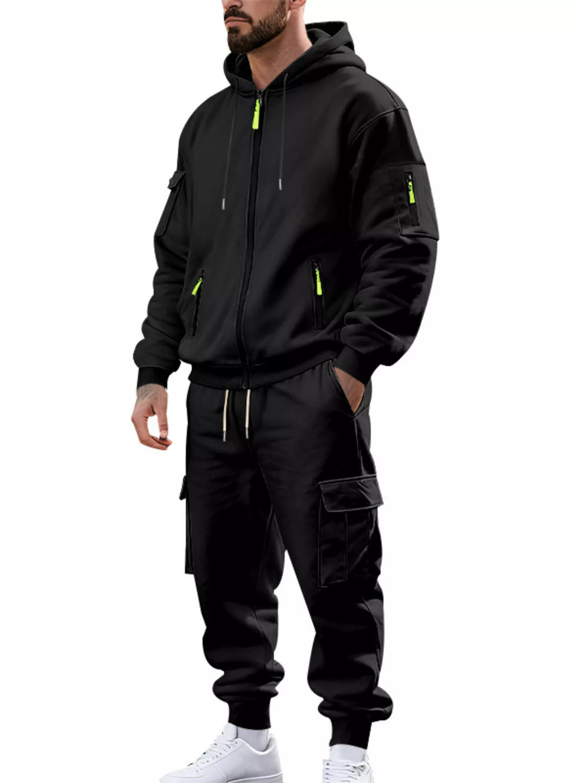 NEWYORKLISTED ATLAS MEN'S COLLECTION – Men's zip-up hoodie and cargo pants two-piece set, product image 5
