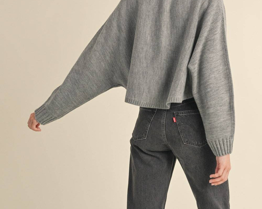 Mable Round Neck Dolman Sleeve Cropped Sweater - NEWYORKLISTED