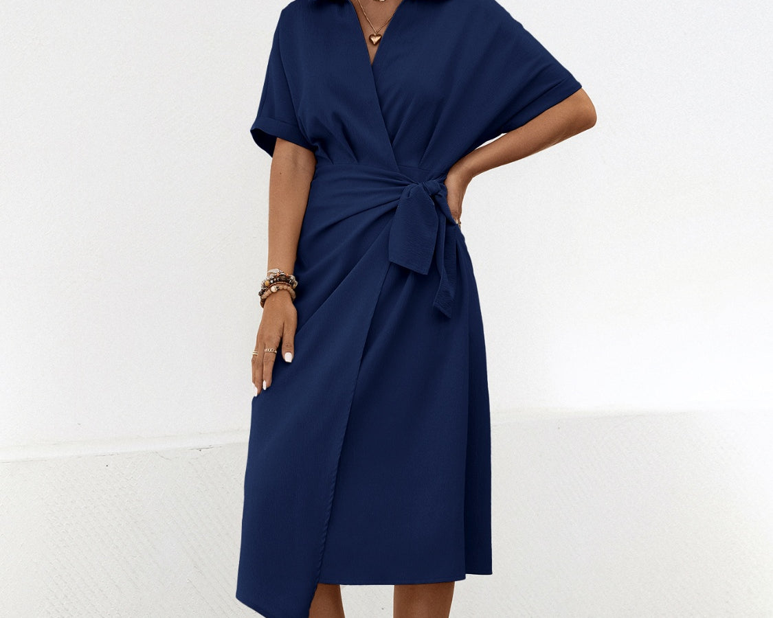 NEWYORKLISTED STYLE COLLECTION: Waist-Tie Short Sleeve Midi Dress - NEWYORKLISTED