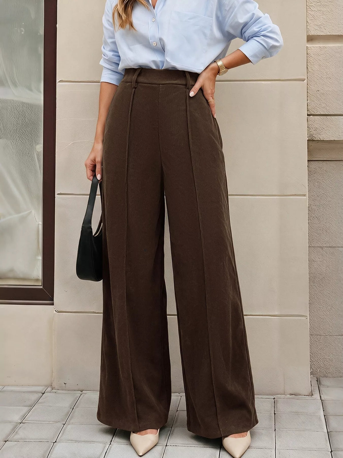 NEWYORKLISTED STYLE COLLECTION: Women's Casual Pleated Brown Pants