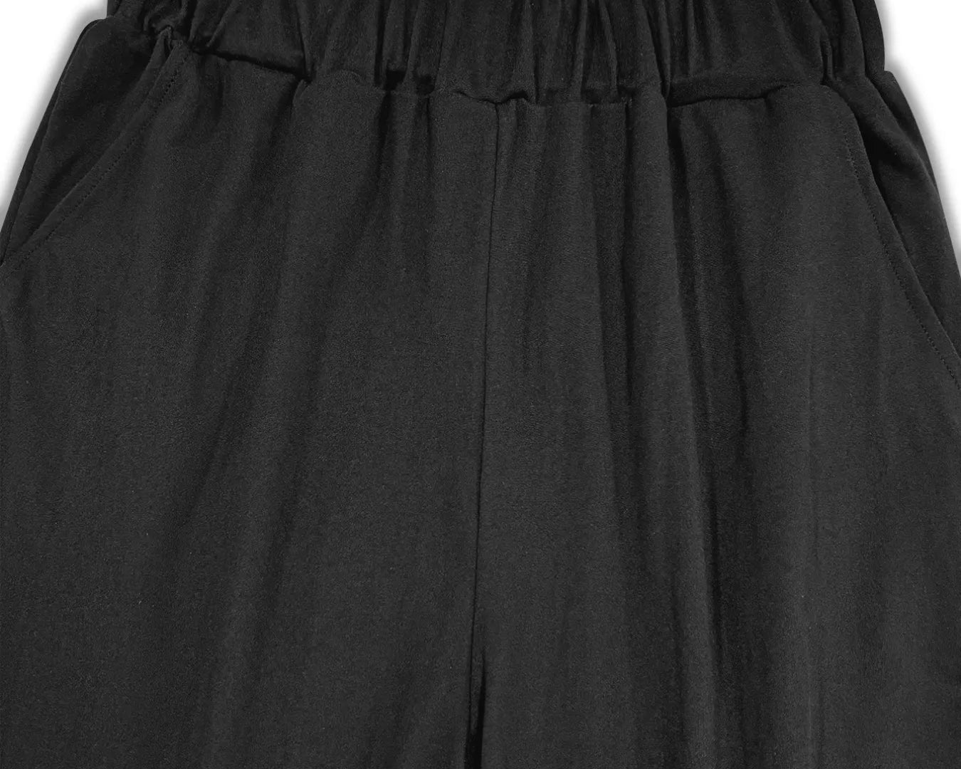 NEWYORKLISTED STYLE COLLECTION: Black pants with an elastic waistband on a white background