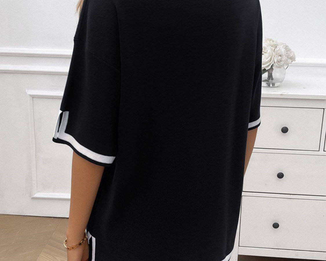 NYLD: Contrast Trim V-Neck Top and Shorts Set - NEWYORKLISTED