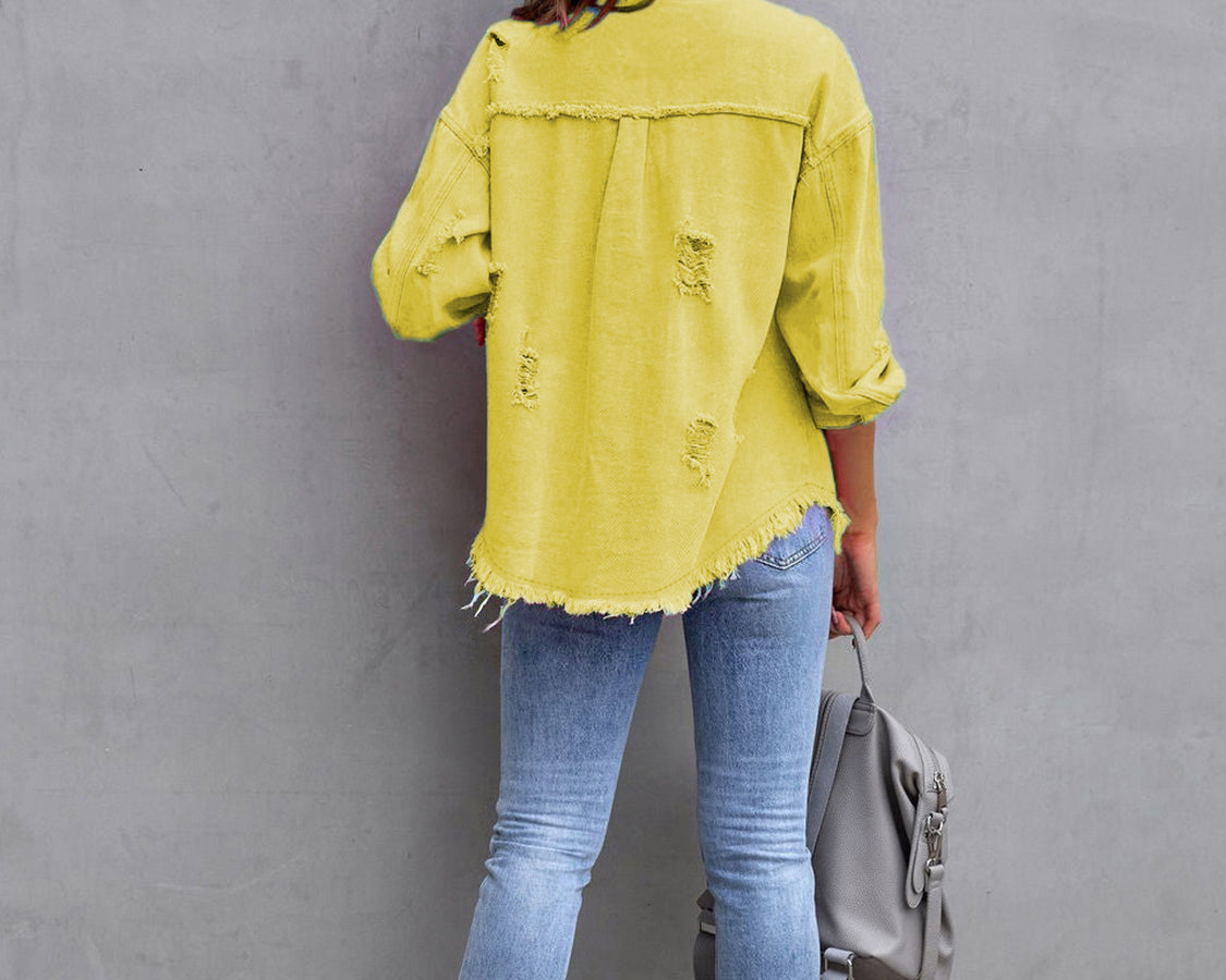 NEWYORKLISTED STYLE COLLECTION: Distressed Color Pop Denim Jacket - NEWYORKLISTED