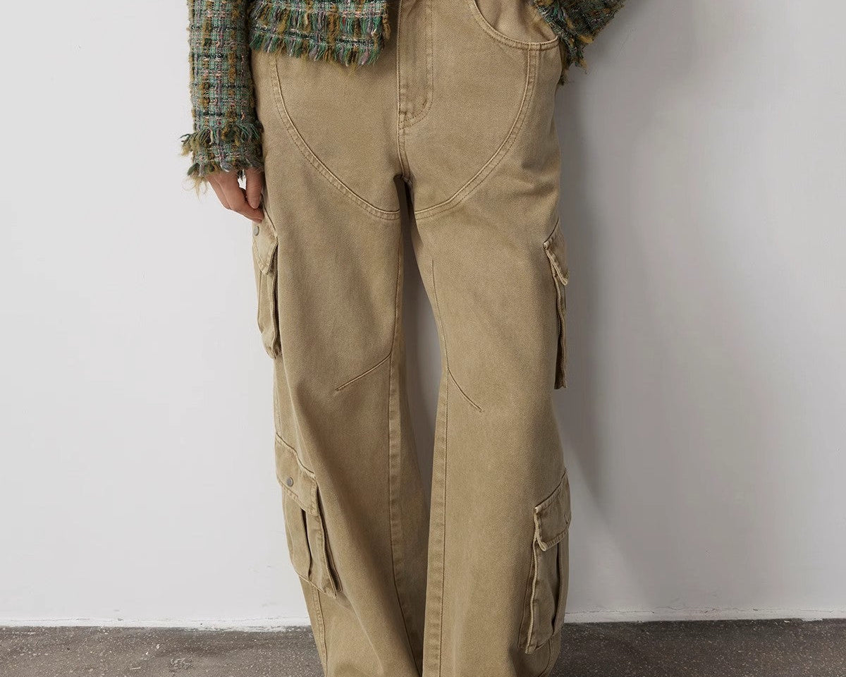 "Nostalgic Wasteland" Heavy Washed Personalized Distressed American Streetwear Large Pocket Cocoon Jeans - NEWYORKLISTED