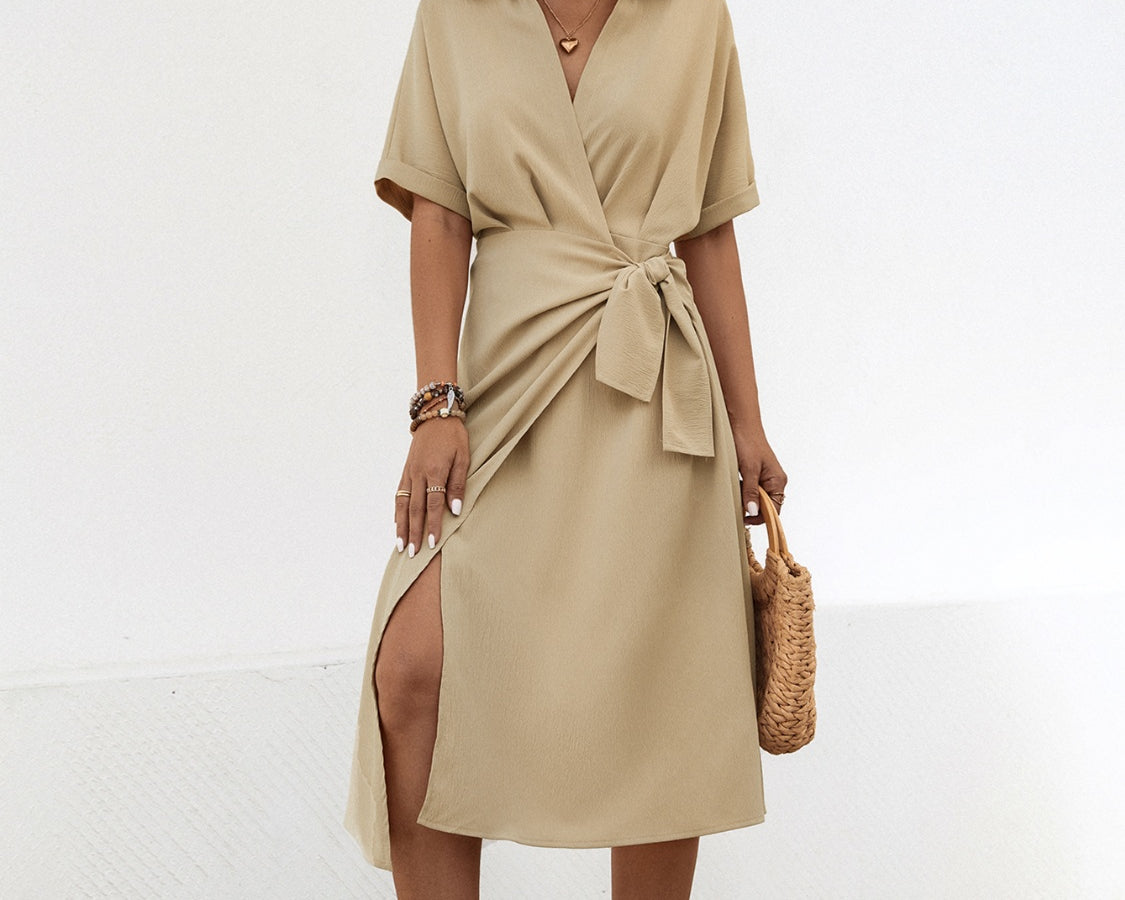 NEWYORKLISTED STYLE COLLECTION: Waist-Tie Short Sleeve Midi Dress - NEWYORKLISTED