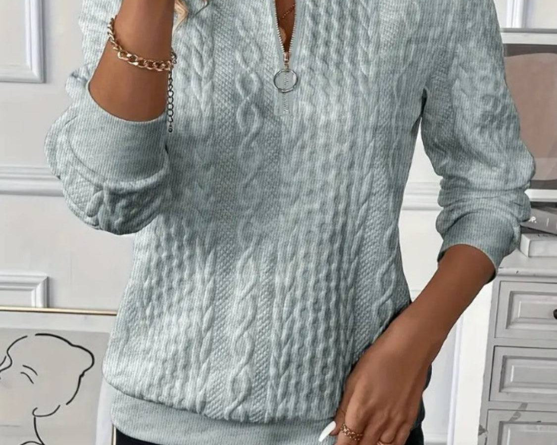 Texture Half Zip Long Sleeve Sweatshirt - NEWYORKLISTED