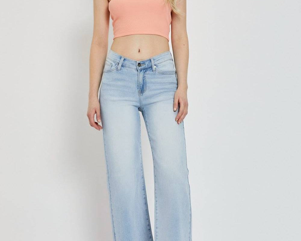 NEWYORKLISTED STYLE COLLECTION: Bleached Blue Wide Leg Denim Jeans - NEWYORKLISTED