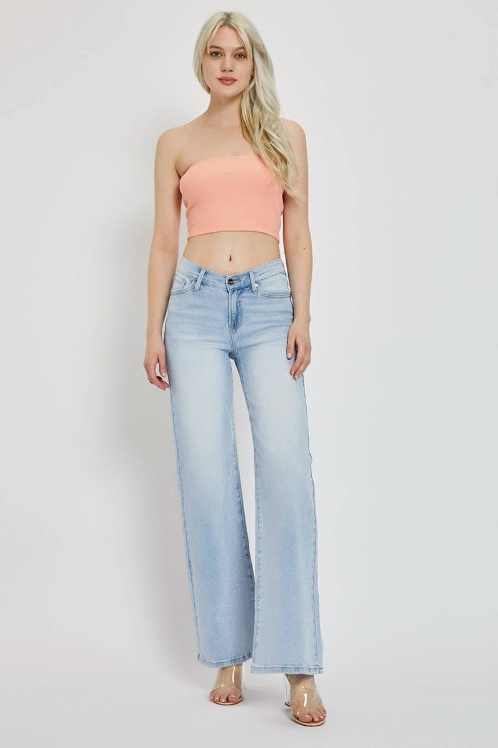 NEWYORKLISTED STYLE COLLECTION: Bleached Blue Wide Leg Denim Jeans - NEWYORKLISTED