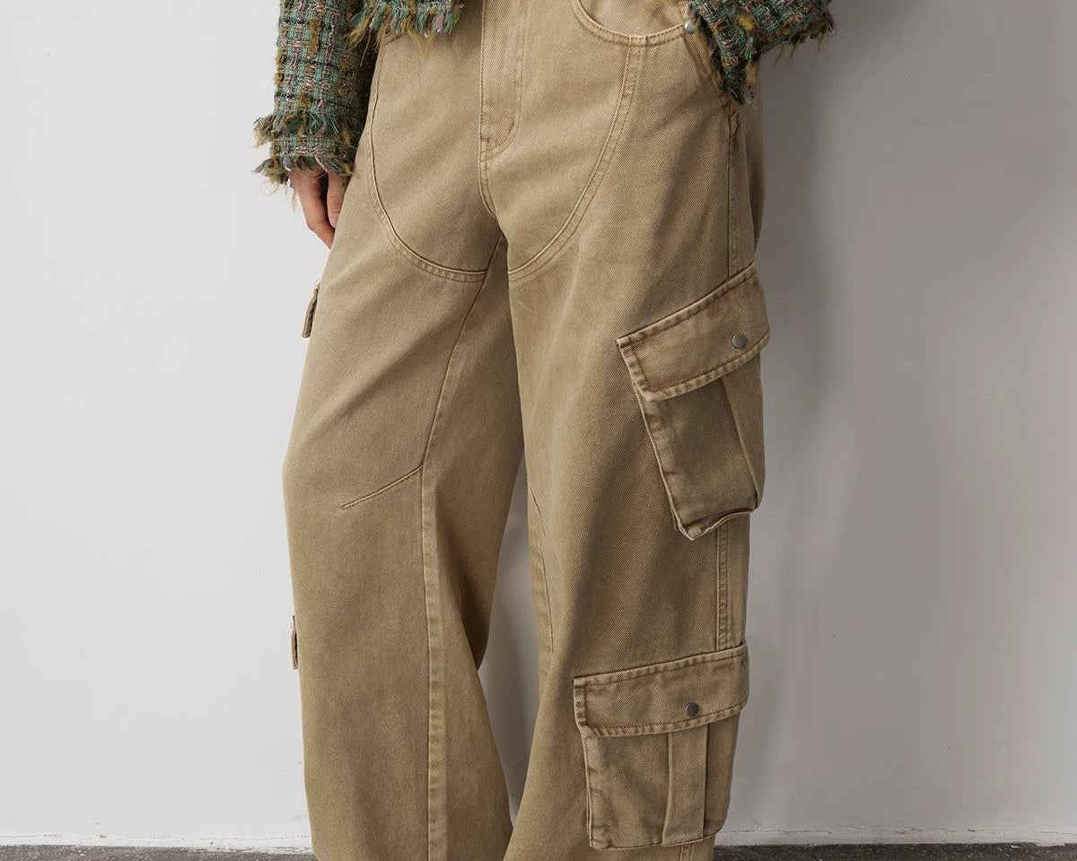 "Nostalgic Wasteland" Heavy Washed Personalized Distressed American Streetwear Large Pocket Cocoon Jeans - NEWYORKLISTED