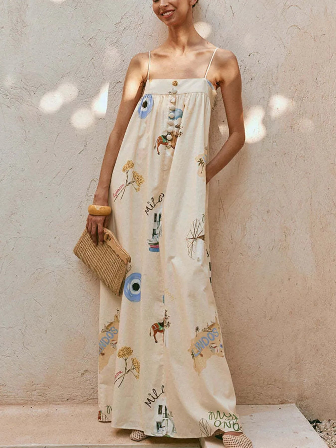 NEWYORKLISTED STYLE COLLECTION: Bohemian Print Cami Maxi Dress with Pockets