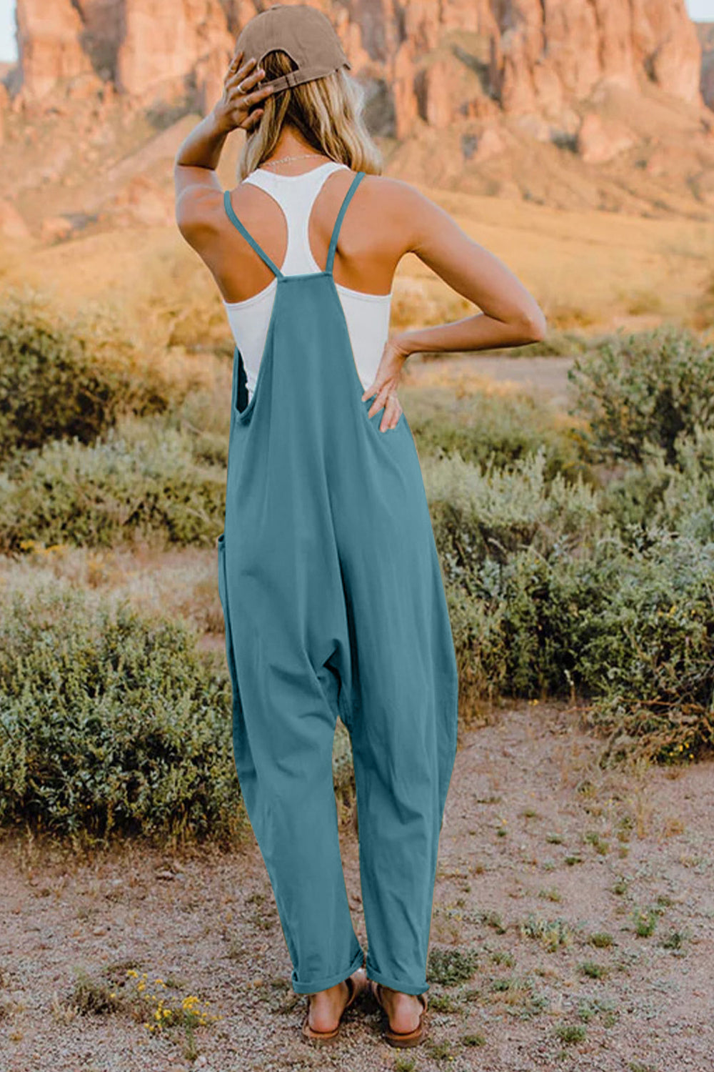 NEWYORKLISTED V-Neck Sleeveless Jumpsuit with Pockets - NEWYORKLISTED