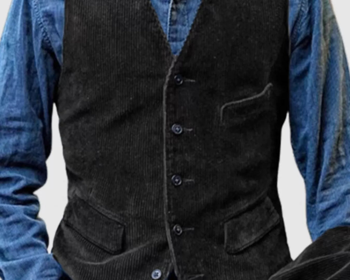 NEWYORKLISTED ATLAS MEN'S COLLECTION: Men's corduroy button-front vest, product view
