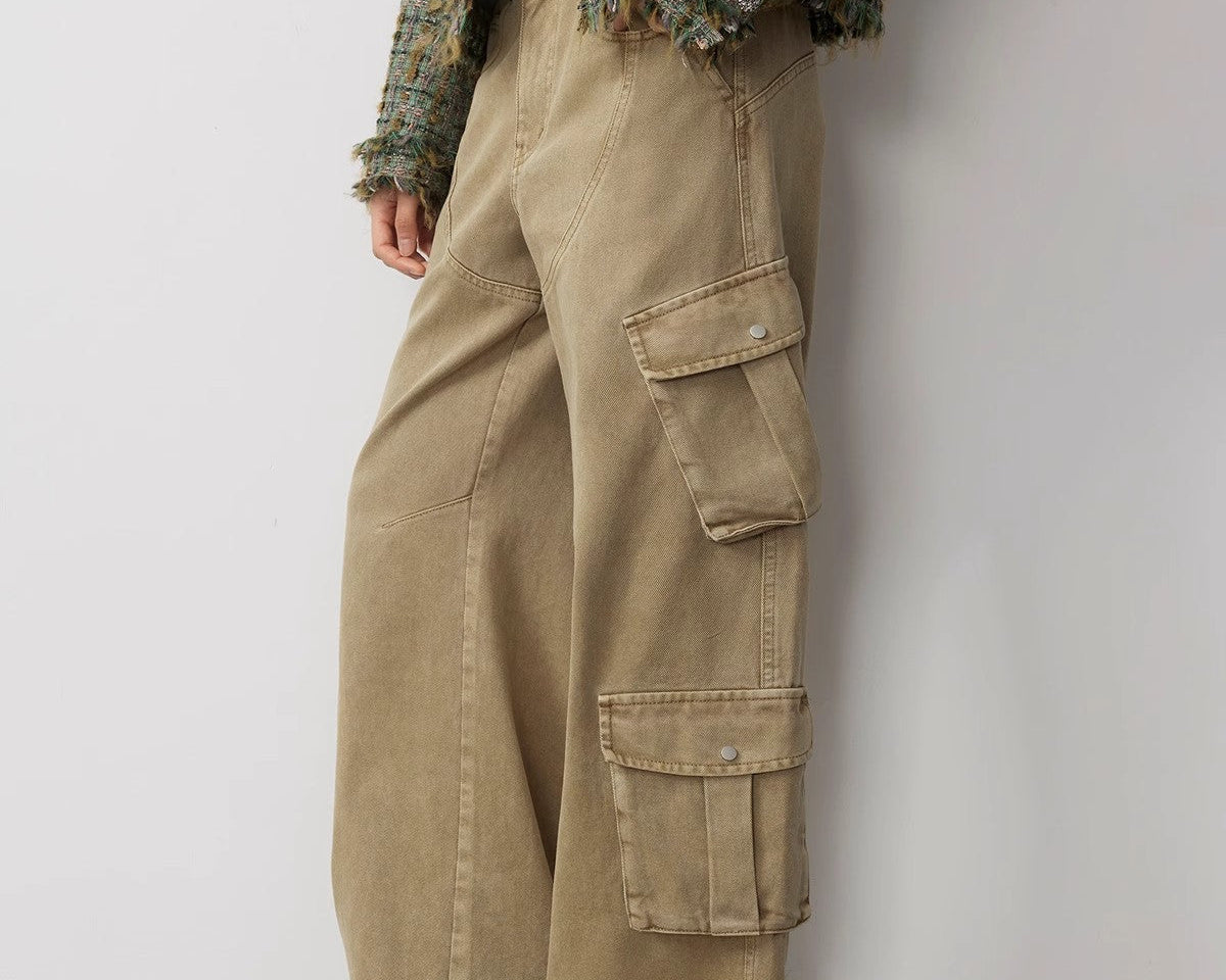 "Nostalgic Wasteland" Heavy Washed Personalized Distressed American Streetwear Large Pocket Cocoon Jeans - NEWYORKLISTED