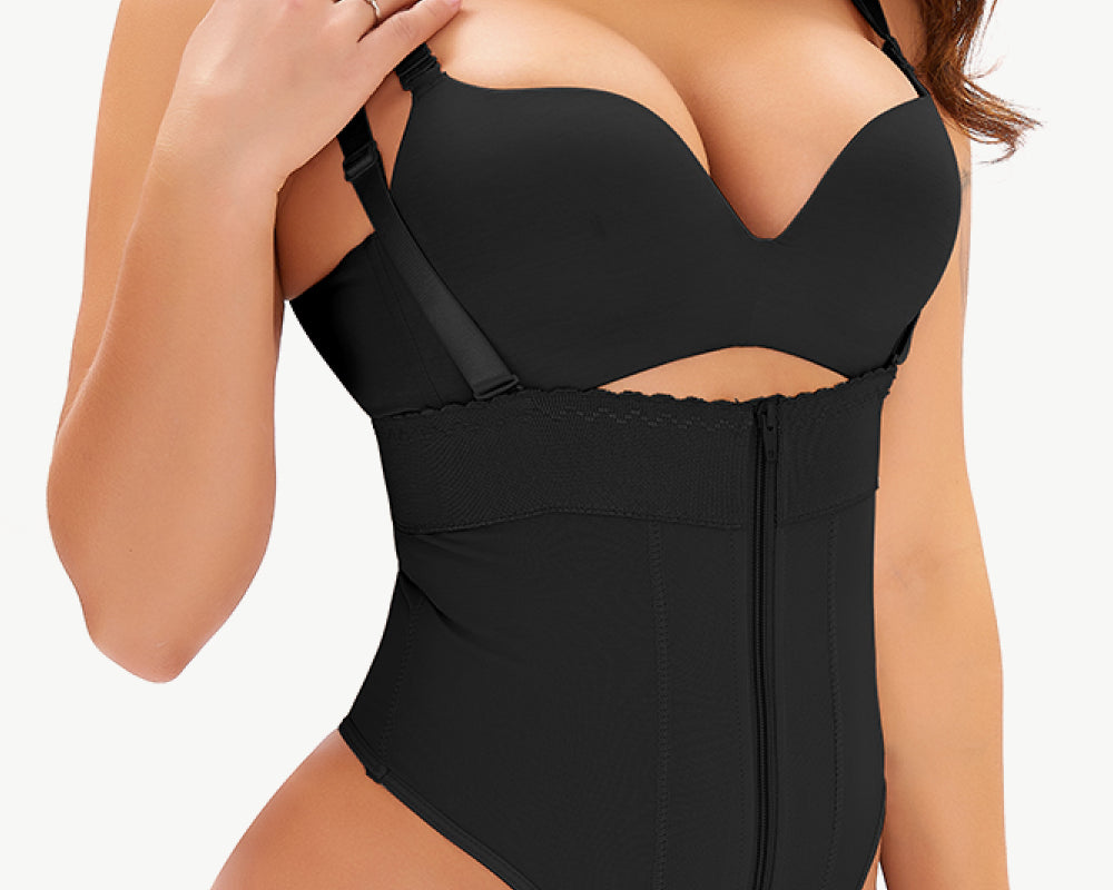 NEWYORKLISTED Intimate Apparel: Black swimsuit worn by a model on a white background