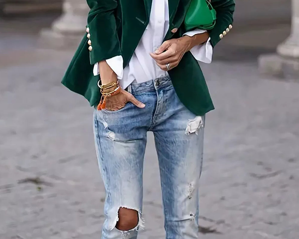 Lapel Collar One Button Blazer - NEWYORKLISTED