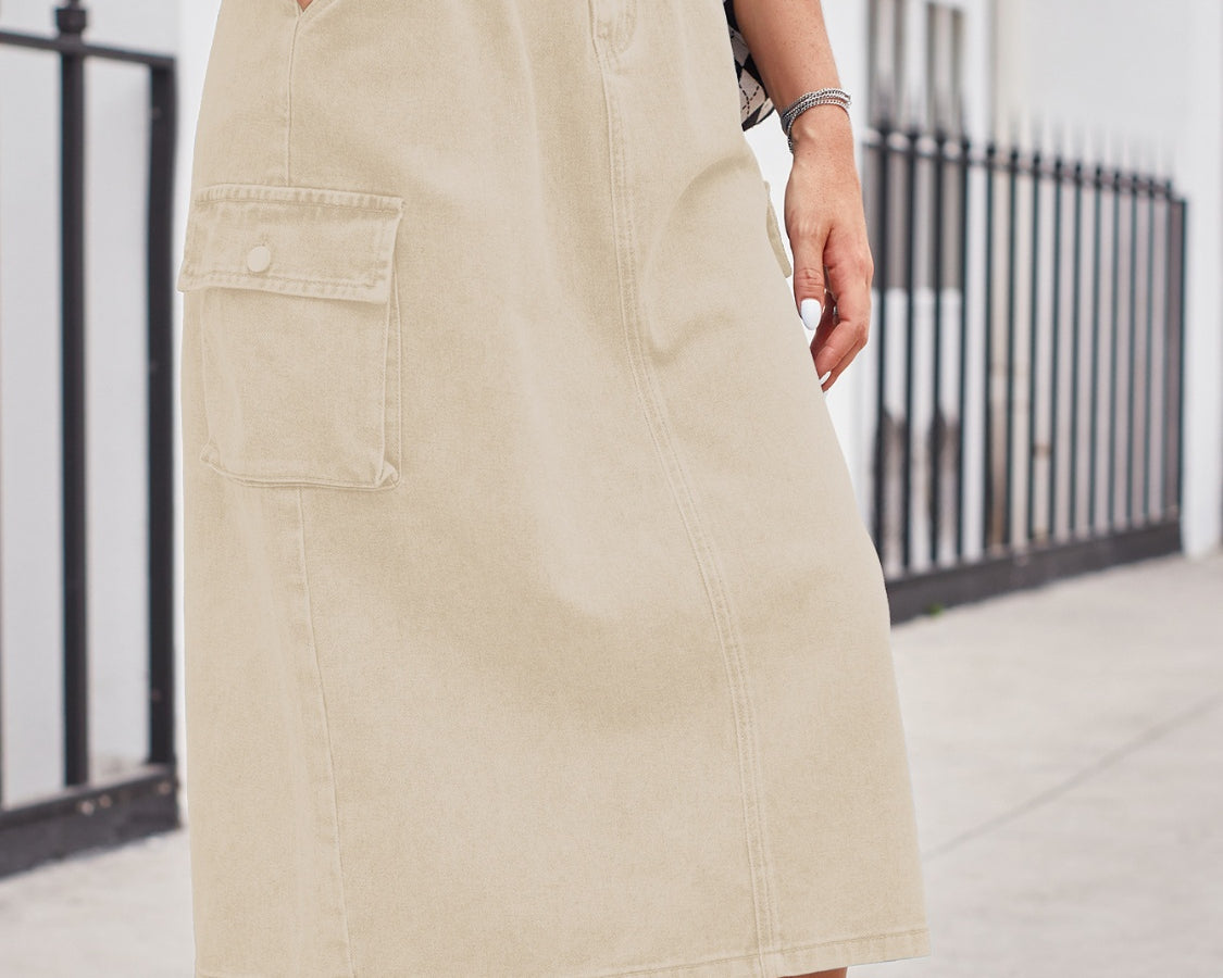 Slit Buttoned Denim Skirt with Pockets - NEWYORKLISTED