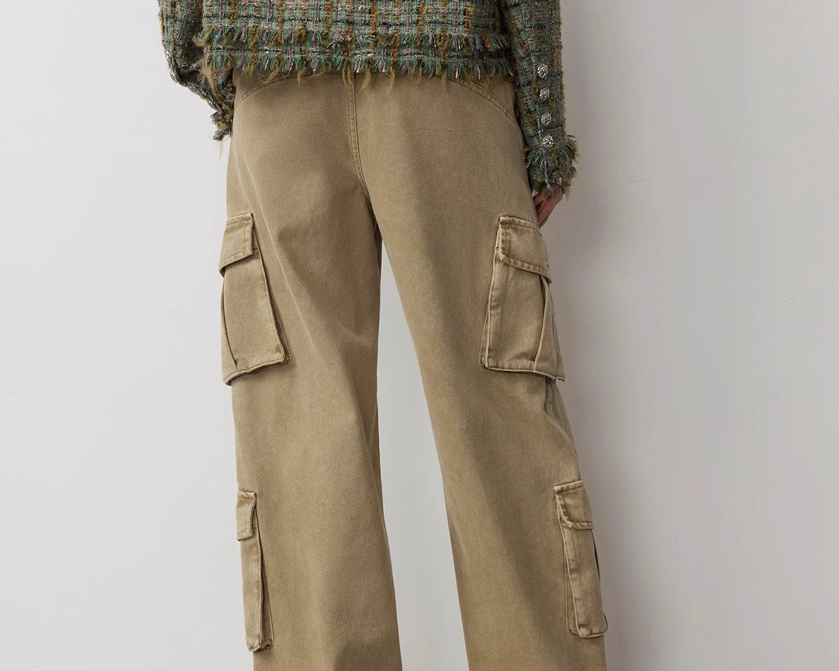 "Nostalgic Wasteland" Heavy Washed Personalized Distressed American Streetwear Large Pocket Cocoon Jeans - NEWYORKLISTED