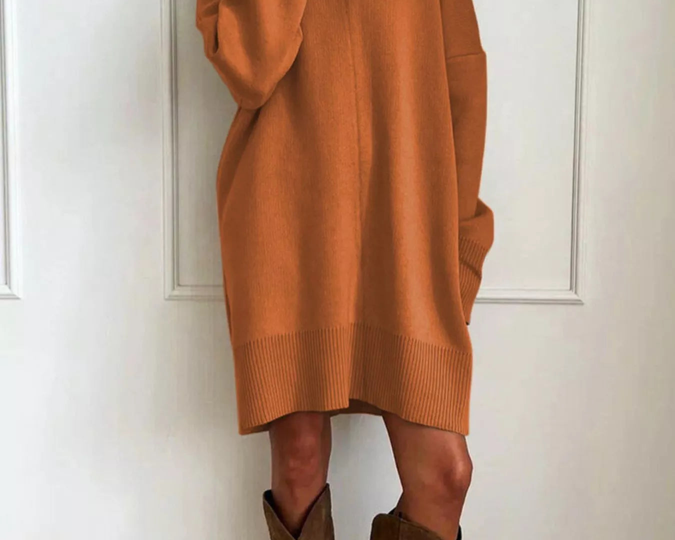 NEWYORKLISTED STYLE COLLECTION: Solid Color Turtleneck Drop Shoulder Sweater Dress